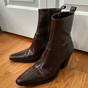 ASOS heeled chelsea boot in brown faux croc